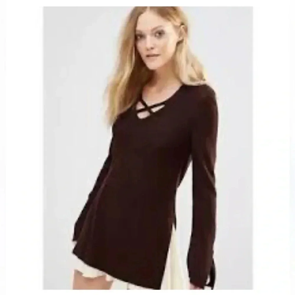 Free People Crisis Cross Sweater Burgandy/Wine Sweater Size S NWT $98